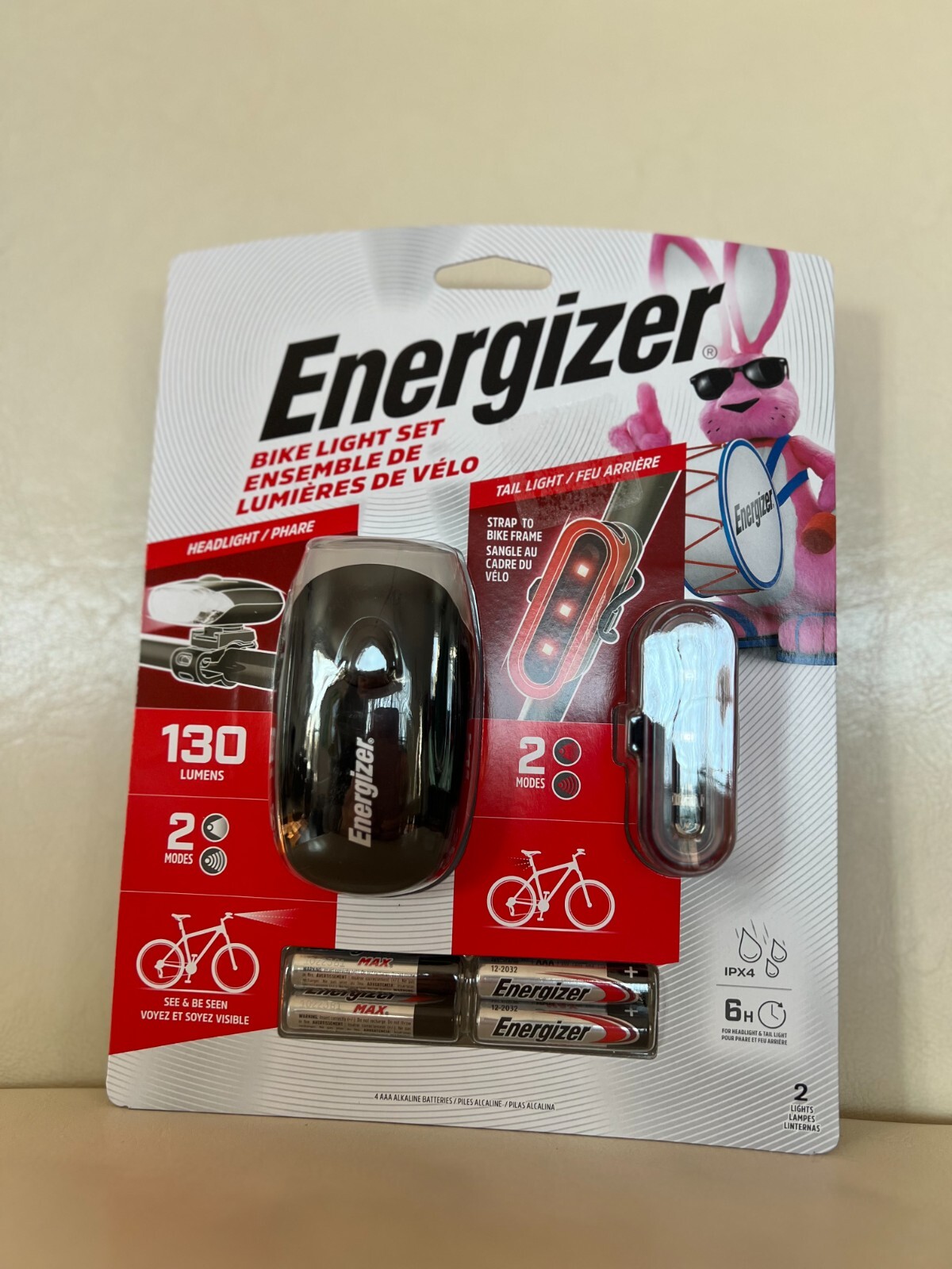 Energizer Bike Light Set Headlight & Tail Light 130 Lumens w/ 2 modes