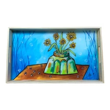Hand Painted Wooden Serving Tray with Handles 9”X15.2” Cuban Art By LISA