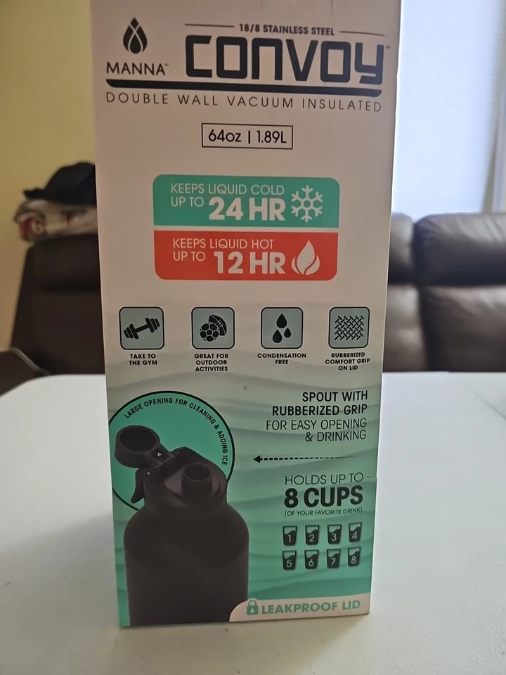 Manna • Botella jarra aislada al vacío de acero inoxidable 18/8 convoy caliente y frío 64 oz Foto 3 de 3