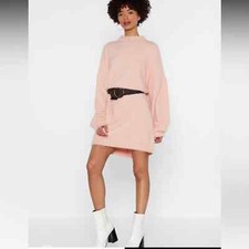 Nasty Gal Lose Touch Oversized Fuzzy Knot Sweater Dress Pink Size Medium NWOT