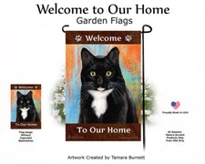 Welcome Garden Flag - Black and White Tuxedo Cat 147