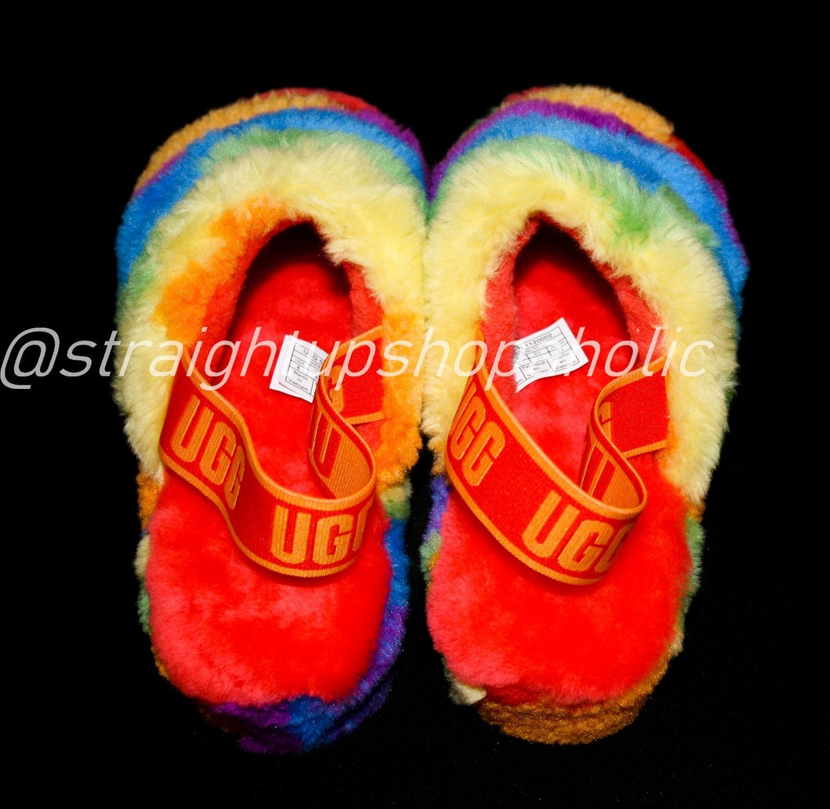 UGG Fluff Yeah Pride Rainbow Slide Slipper 8 New w/tags and box