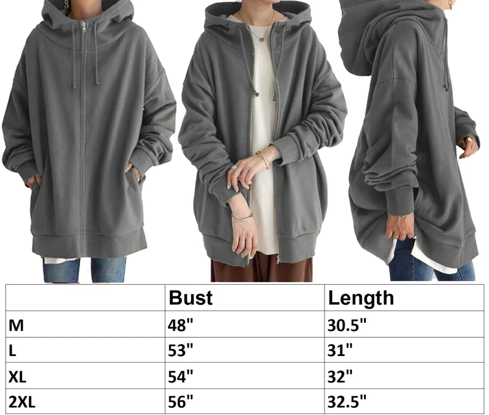 Women's Oversized Jacket Sweatshirt Warm Fleece Jumper Sweater Coat Hoodie Tops - Image 2 of 4