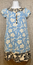 GAP Women's Size 0 100% Linen Hawaiian Dress Black Blue Floral Camp Beach Pocket