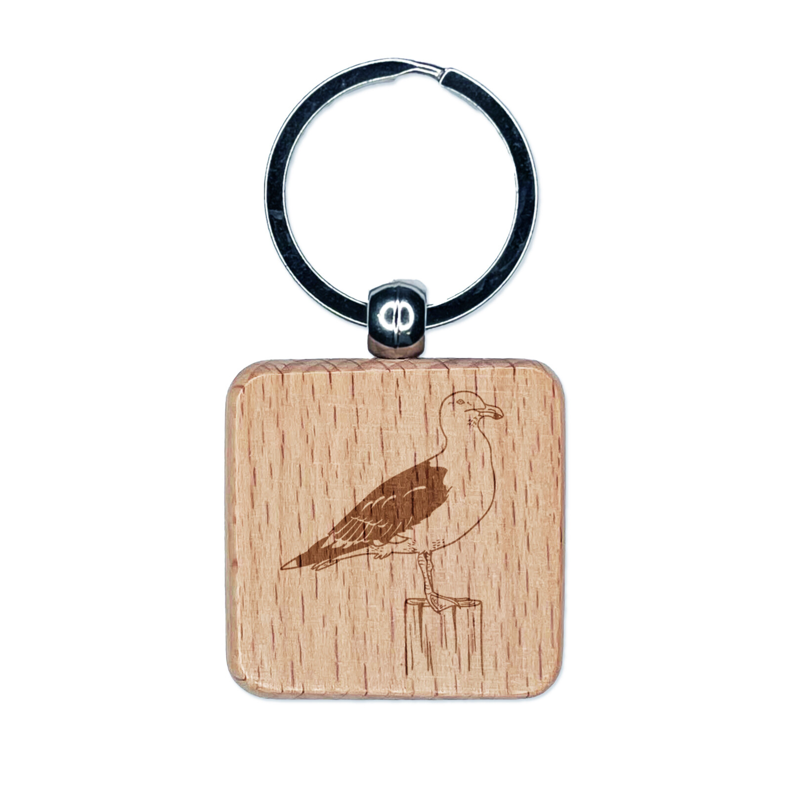 Seagull Bird Engraved Wooden Square Keychain Charm Tag  