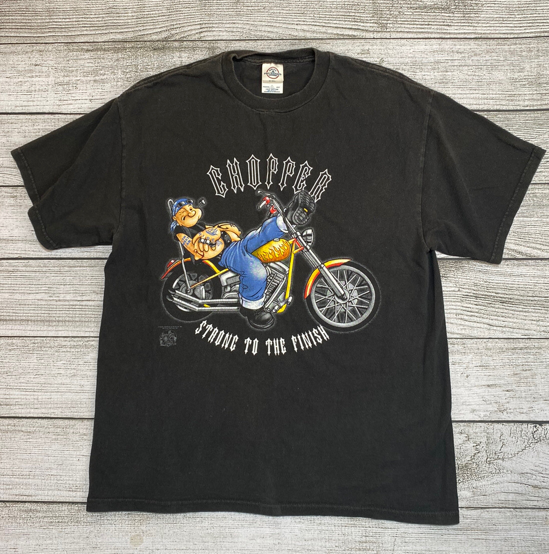 Vintage 2003 Popeye Chopper Strong To The Finish T-Shirt Size L | eBay