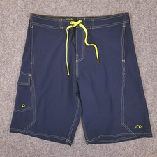 OP Opflex Board Shorts Mens 32x11 Blue 4 Way Stretch Drawstring Yellow Stitch
