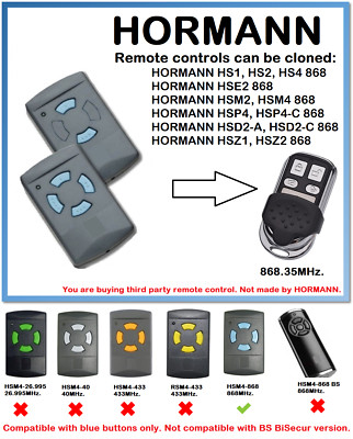 For HORMANN HSM2, HSM4 868 Fixed Code Remote Control Duplicator 868.35MHz