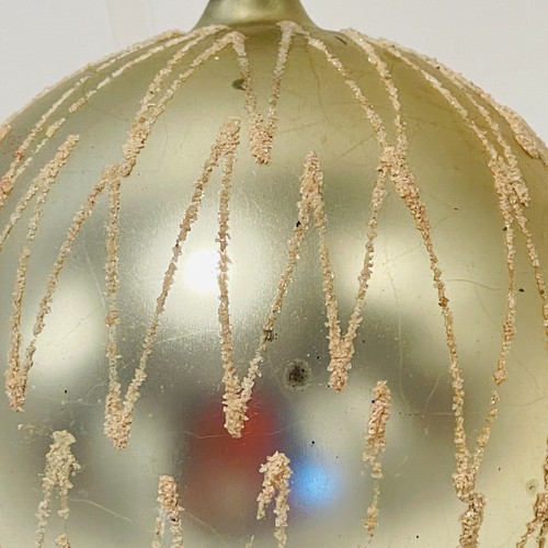Vintage Large Glass Mica Glitter Germany Christmas Holiday Gold Zig Zag Design - Picture 8 of 12
