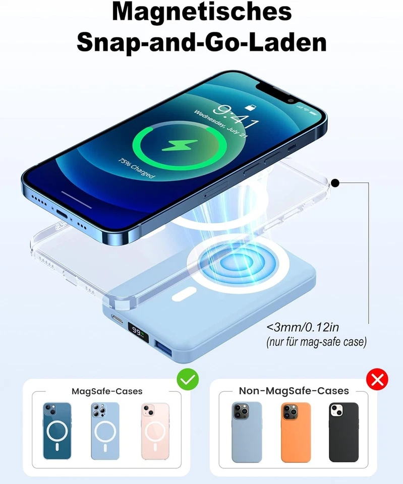 Powerbank für MagSafe 10000mAh Magnet Power Bank Tragbar USB C Ladegerät B697 - Bild 4 von 4