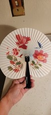 Chinese Bamboo Paper Folding Hand Fan with Floral Bird Decorations
