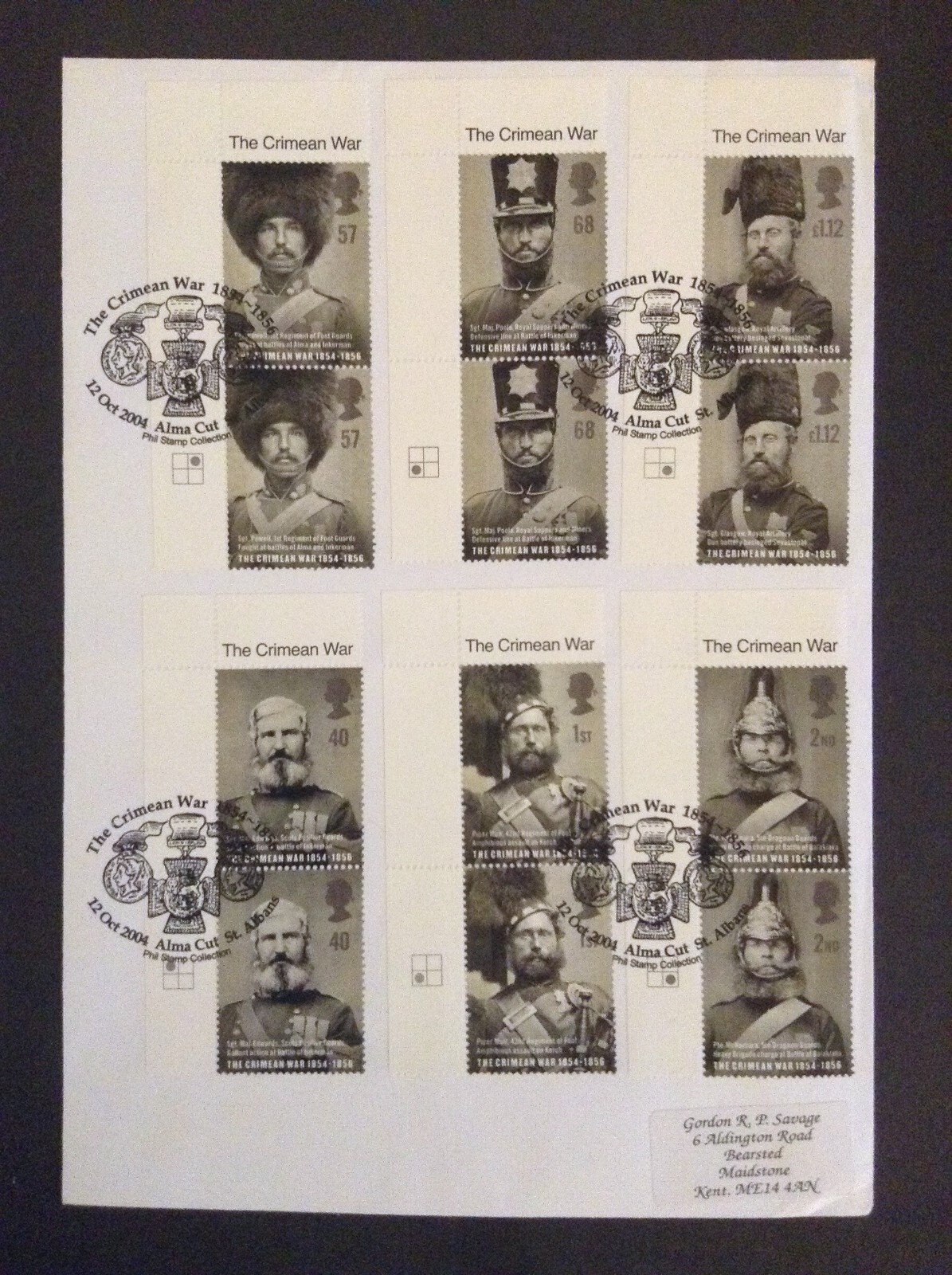 GB 2004 Crimean War Set in Cylinder Block Pairs on Cover Alma Cut St