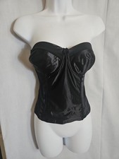 VTG Cabernet 36D Solid Black Boned Bustier Corset Spandex EUC Style 8195