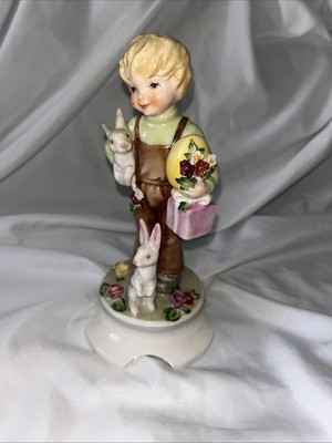 1972 GOEBEL Lore Blumenkinder EASTER TIME #258 7.5'' tall  Boy with Rabbits & Egg