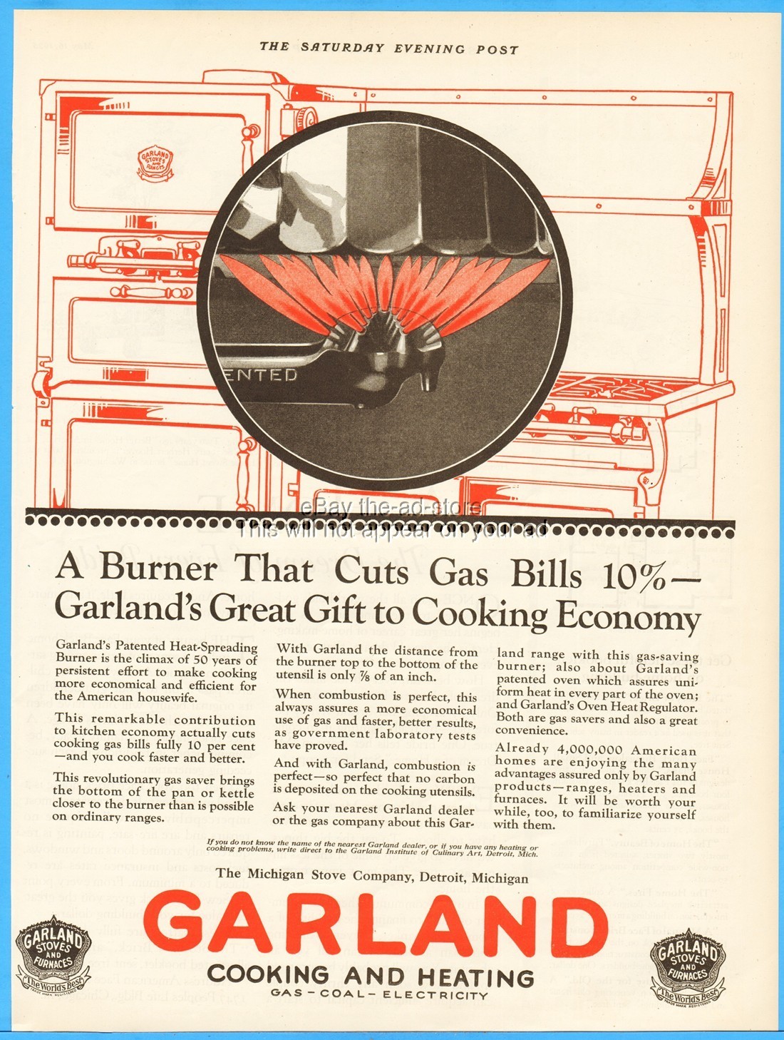 1925 Michigan Stove Co Detroit MI Antique Garland Gas Stove Kitchen