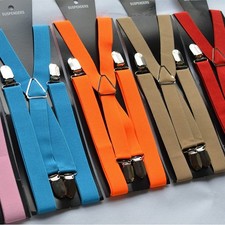 25mm Adult 4-clip Solid Color Suspenders Men's Trousers Braces Multi-color Belt