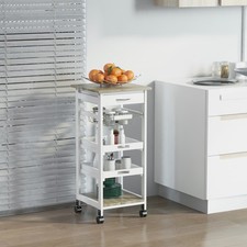 Mobile Rolling Kitchen Island Trolley Serving Cart w/ Under Drawer, White