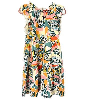 HTML Dress XS Babydoll Short Multi Color Floral Ruffles Seersucker Tiered Lined