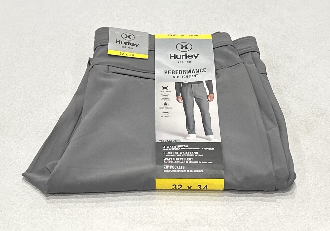 Hurley Men's Regular Fit Performance Stretch Pants, Gray, Size 32X34