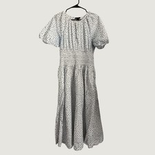 J.Crew Midi Dress Cotton Polka Dot Smocked Waist Puff Sleeve Coastal Boho