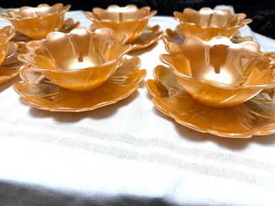 Set of 6 Vtg Anchor Hocking Fire King Peach Luster 6 Saucers & 6 Fruit Bowls