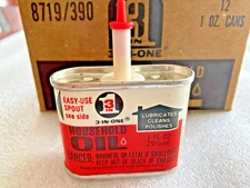 Vintage NOS 3-In-1  Metal Oil Can 1oz with Plastic Push / Pull Spout STILL FULL