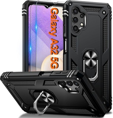 Samsung Galaxy A32-5G Phone Case with 2PCS HD Screen Protector, Heavy Duty Black