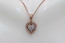 Fine 10K Rose Gold Diamond Heart Pendant Necklace 18" Long