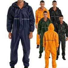 Men Coveralls Waterproof Rainsuit Raincoat Jumpsuit Reflective Strip Uniform