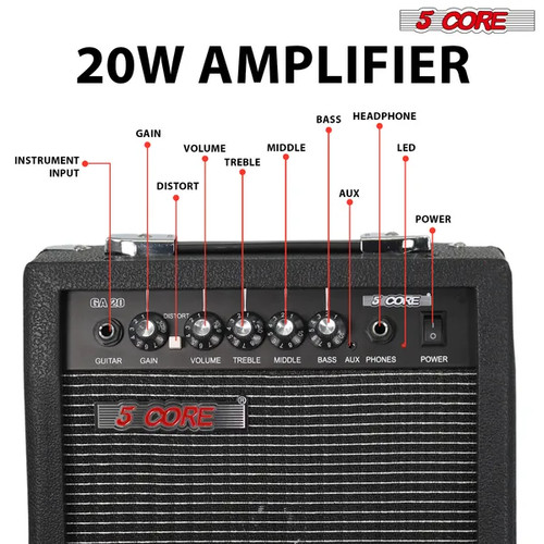 5 Core Guitar Amp 20W Electric Portable Mini Amplifier w Built in 6.5" Speaker - Picture 2 of 10