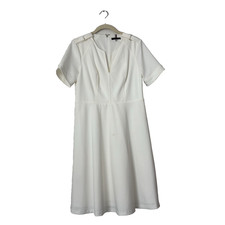 Tommy Hilfiger Dress 6 Ivory V-Neck A-Line Knee Length Fit Flare Short Sleeve