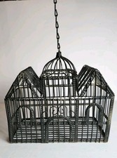 Vintage Metal Wire Bird Cage Hinged Top with Hanging Chain