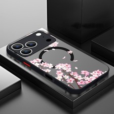 For iPhone 17 16 Pro Max Air 15 14 13 12 Mini Flower Magsafe Acrylic Case Cover