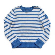 Girls S 7 Polo White Blue Stripe Knit Pullover Sweater 100 Cotton