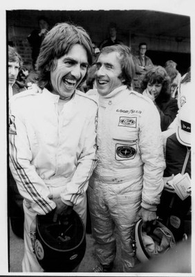 Ex Beatles guitarist George Harrison racing driver Jackie Stewart - Old Photo