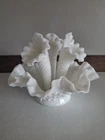 Vintage Fenton Hobnail Ruffle Edged Milk Glass 3 Horn Epergne