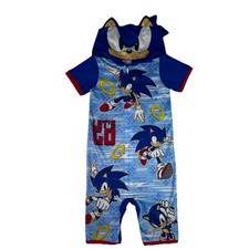Sonic the Hedgehog Pajamas Boys XS 4-5 Blue One Piece Zip Sleeper Hooded