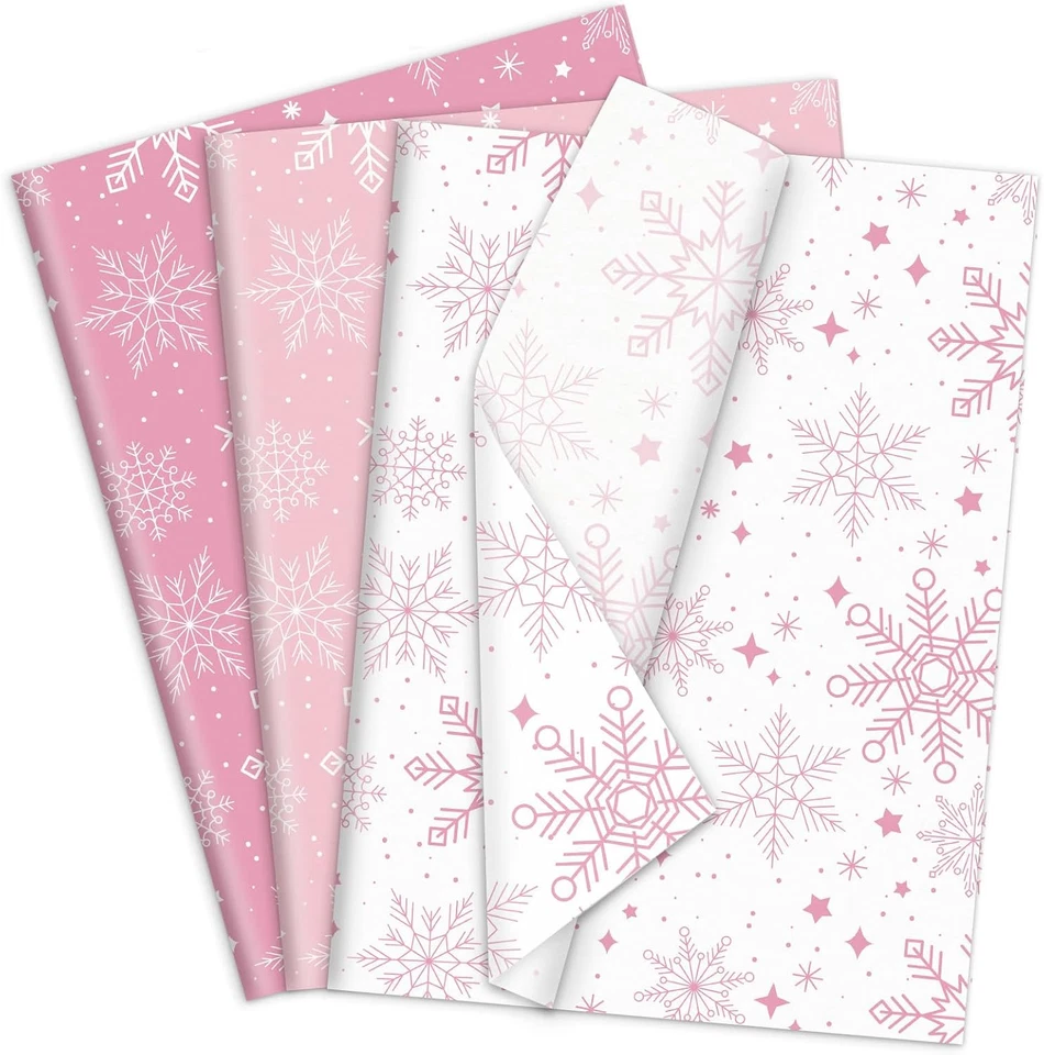 120 листов зимней рождественской папиросной бумаги розовая белая оберточная бумага со снежинками... - Изображение 4 из 4