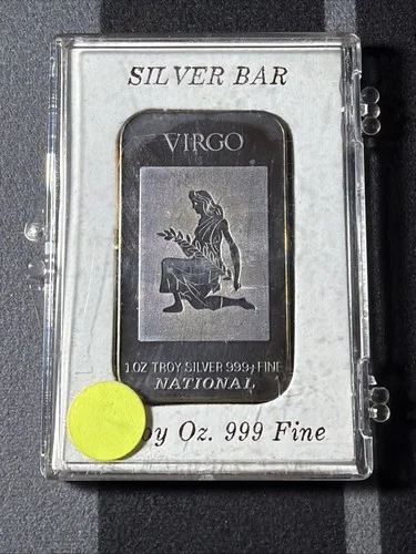 National, 1 oz troy, silver .999+Fine "Virgo" silver ingot United States
