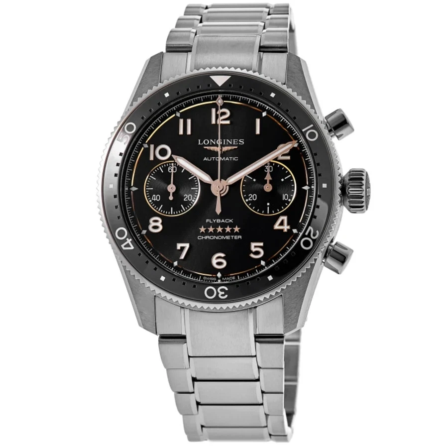 Nuevo reloj para hombre Longines Spirit Flyback esfera negra acero L3.821.4.53.6