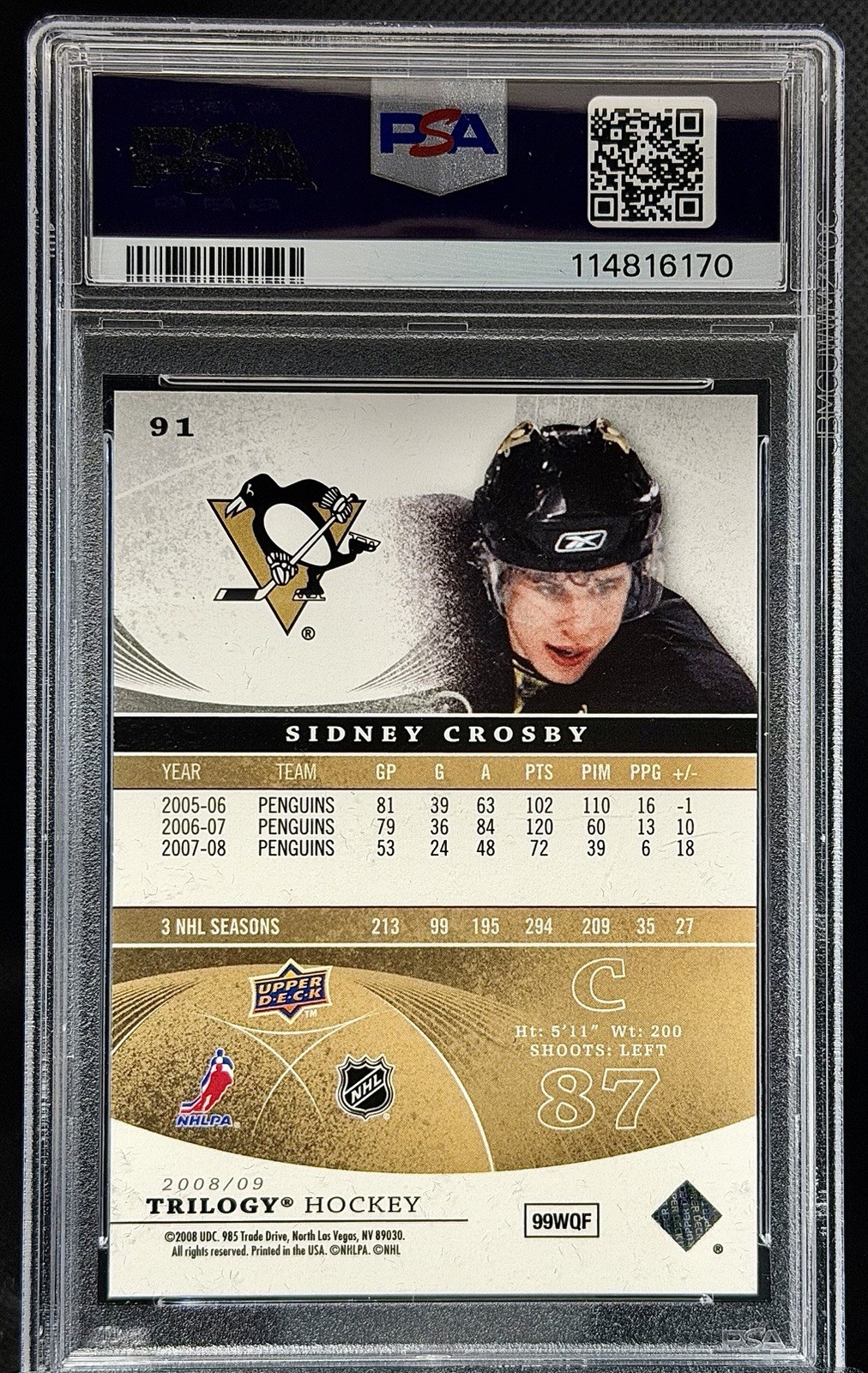 2008-09 Upper Deck Trilogy - Sidney Crosby #91 PSA 10 POP 3 view 2