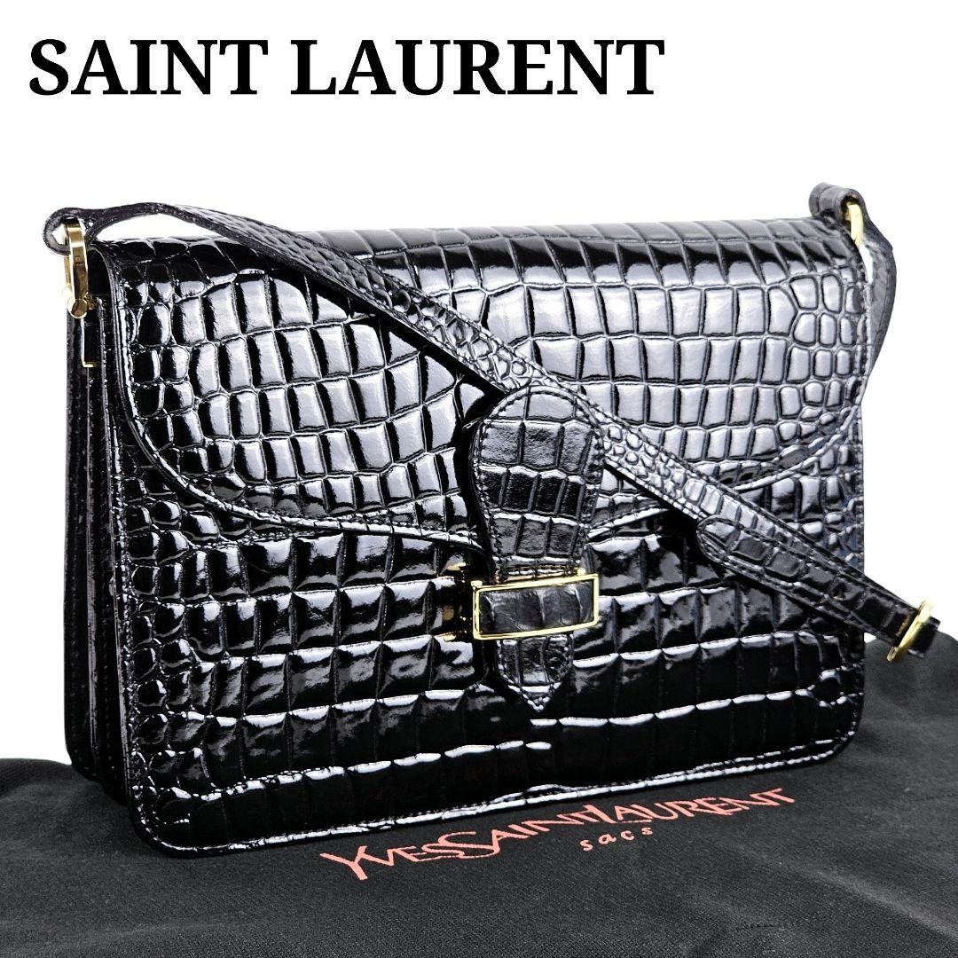 Borsa a tracolla Yves Saint Laurent in pelle di coccodrillo goffrata nera quasi come nuova