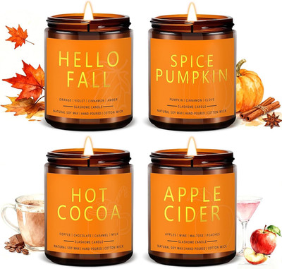 Fall Candles Set | 4 Pack Candles for Home Scented Natural Soy Wax, Autumn Gifts