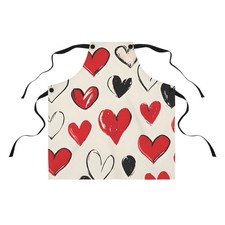 Hand-Drawn Red & Black Hearts Apron | Valentine Kitchen Bib