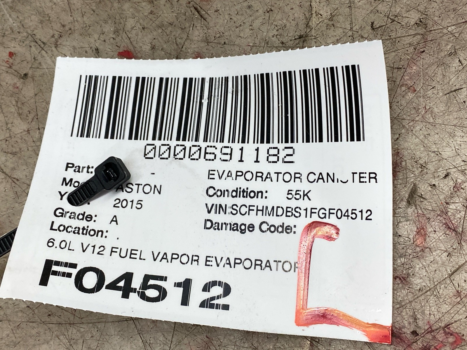 2015 ASTON MARTIN RAPIDE 6.0L V12 FUEL VAPOR EVAPORATOR CHARCOAL FILTER CANISTER
