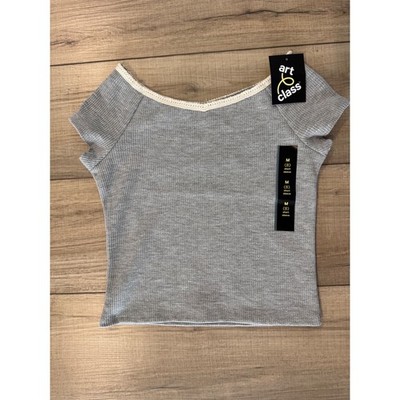 Art Class Waffle Knit Top Girls M 8 Gray Lace Trim Short Sleeve summer