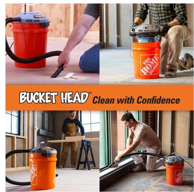 Bucket Head 5 Gal. 1.75 Peak HP Wet/Dry Vac Powerhead w/ Filter Bag & Hose