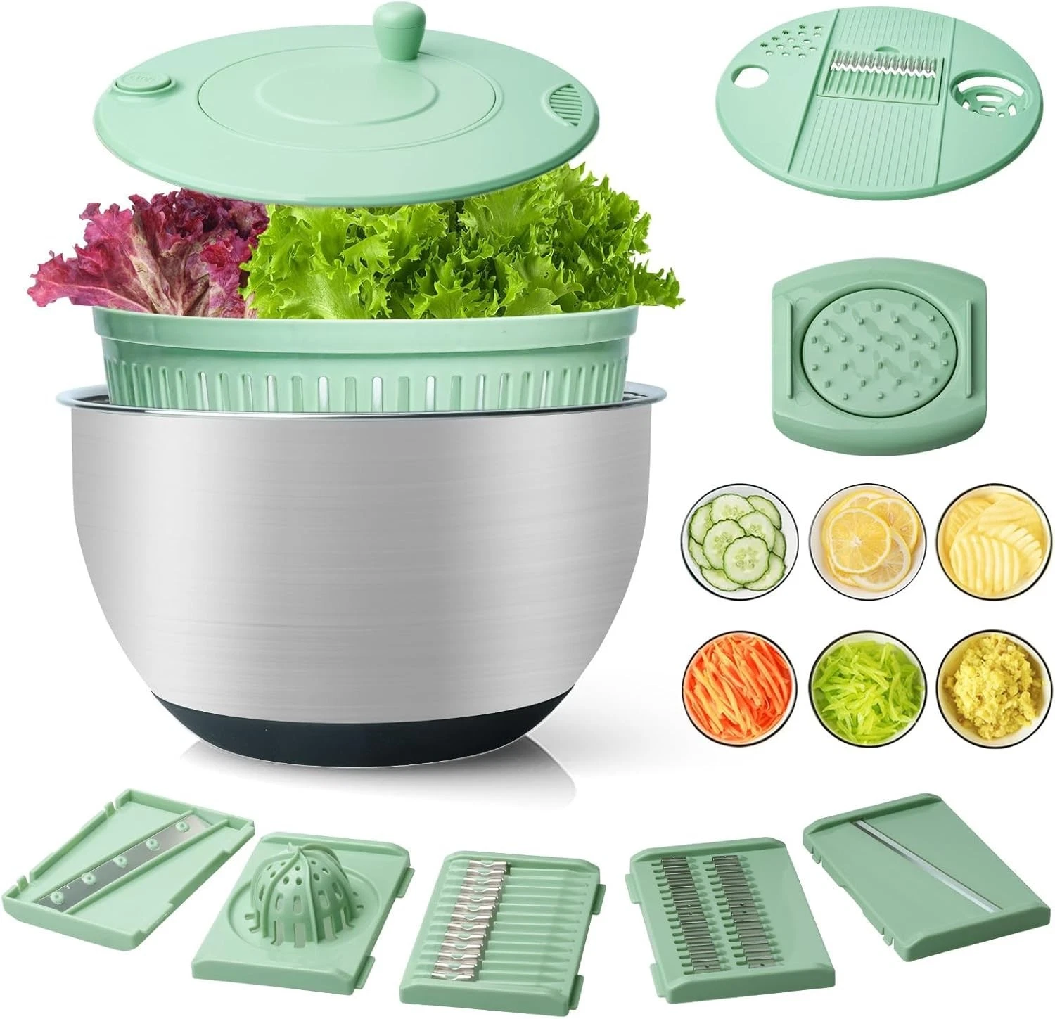 Jinvor 4L Stainless Steel Salad Spinner Fruit Vegetable Washer Dryer MHseAtic