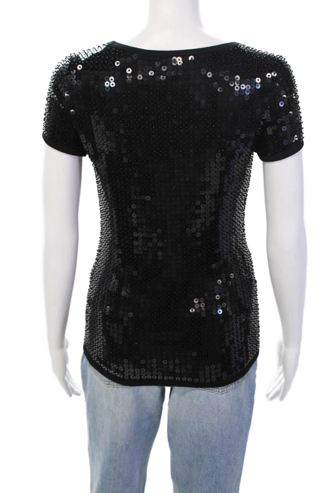 Michael Kors Womens Wool Sequin Short Sleeve Pullover Knit Top Black Size S - Image 3 of 4