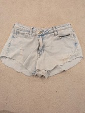 SO Juniors Size 9 Light Wash Denim Cut Off Shorts Raw Hem 5-Pocket Button